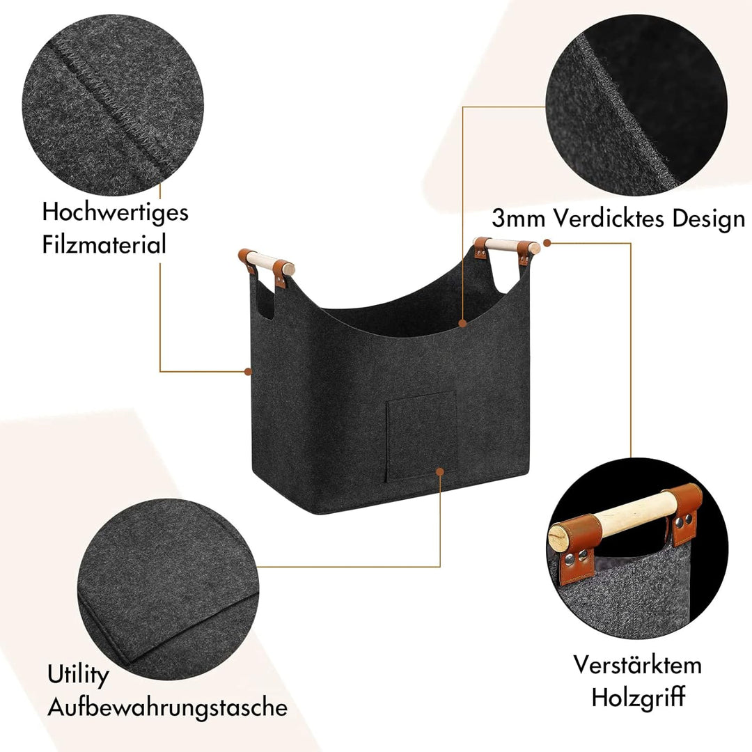 Holzkorb für Kaminholz, XL Kaminholzkorb Filz Feuerholzkorb Brennholzkorb Kaminkorb Filzkorb Faltbar