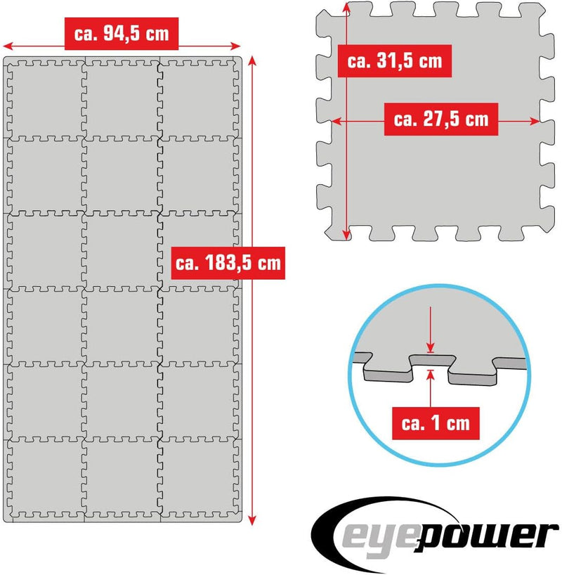 eyepower 1.7qm Bodenschutzmatte Fitness - 18 Bodenplatten 30x30 - Homegym Fitnessmatte - Bodenmatten