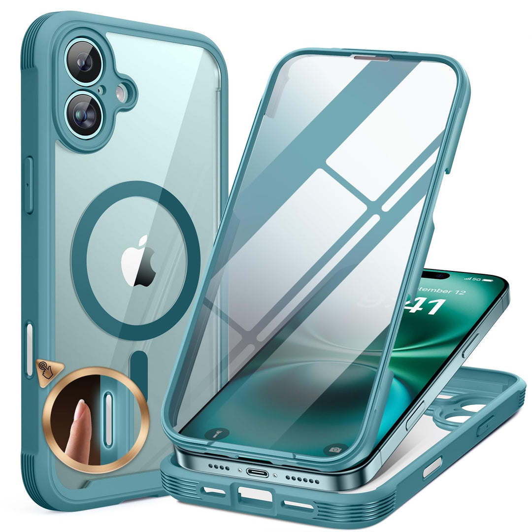Miracase 360 Grad für iPhone 16 Hülle mit Magsafe, Eingebaut Glas Schutzfolie, Komplettschutz HandyH