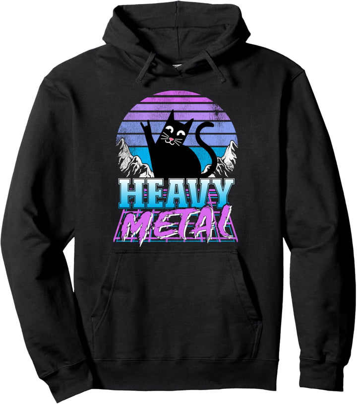 Retrowave Pastell Gothic Katze 80er Jahre Synthwave Retro Heavy Metal Pullover Hoodie