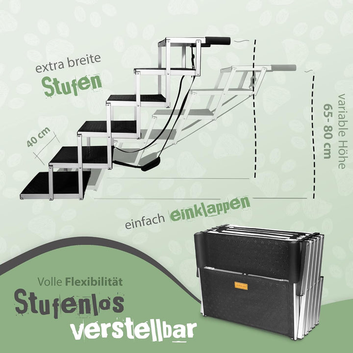 JOBUKAM Hundetreppe Auto 80cm - Extra Stabile 6 Stufen Hundeleiter bis 70kg - Faltbare Hundetreppe f