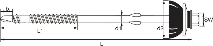SawTec 111353 Eternitschraube 6,5x130 duplexbeschichtet mit Bohrspitze & Regenhut, Edelstahl