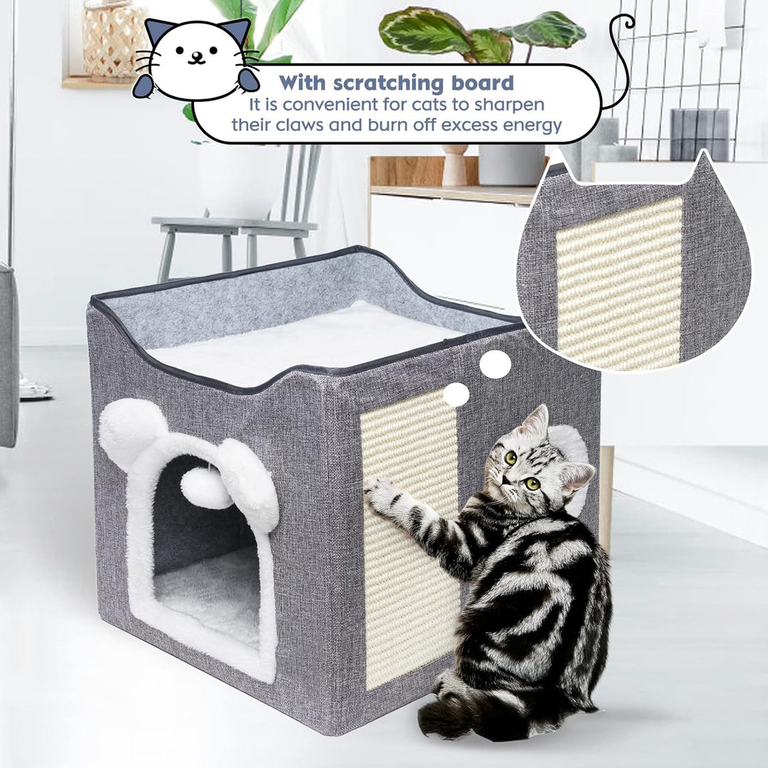 Katzenhaus, Hundehaus, faltbarer Katzenkorb mit 2 abnehmbaren Kissen, hängendem Ball und Kratzbrett,