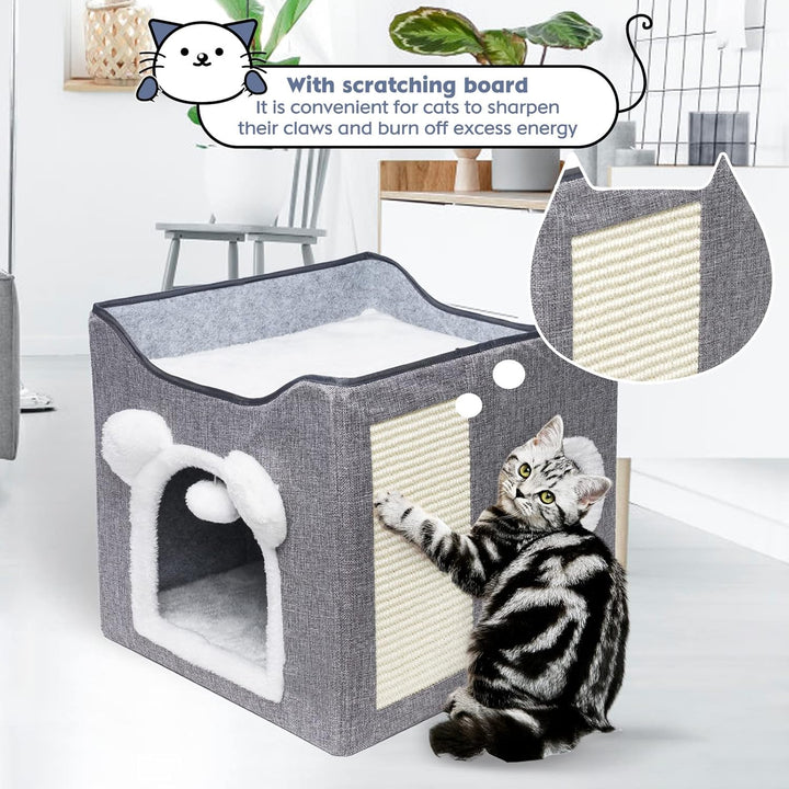 Katzenhaus, Hundehaus, faltbarer Katzenkorb mit 2 abnehmbaren Kissen, hängendem Ball und Kratzbrett,