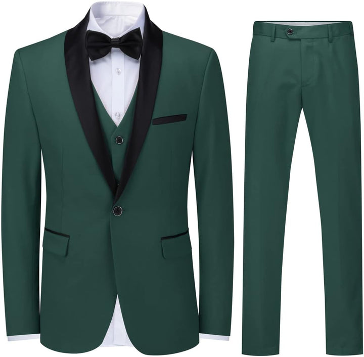 Sliktaa Herren Anzug 3 Teilig Slim Fit Reihe Einfarbig Stoff Business Shawl Kragen Klassisch Tunika