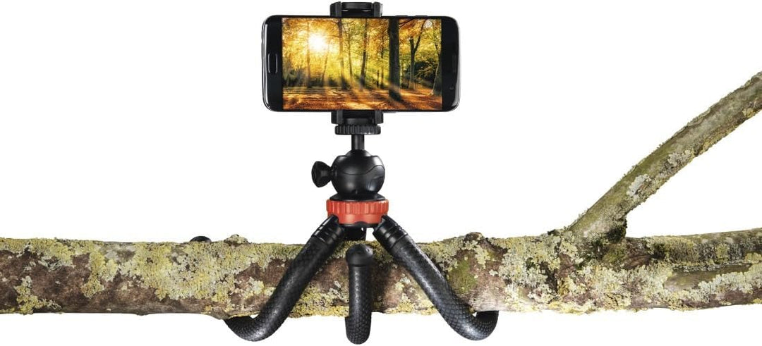 Hama Stativ Flexpro (für Smartphone, GoPro und Kameras, mit Gelenkfüssen, Höhe 27 cm) schwarz/rot sc