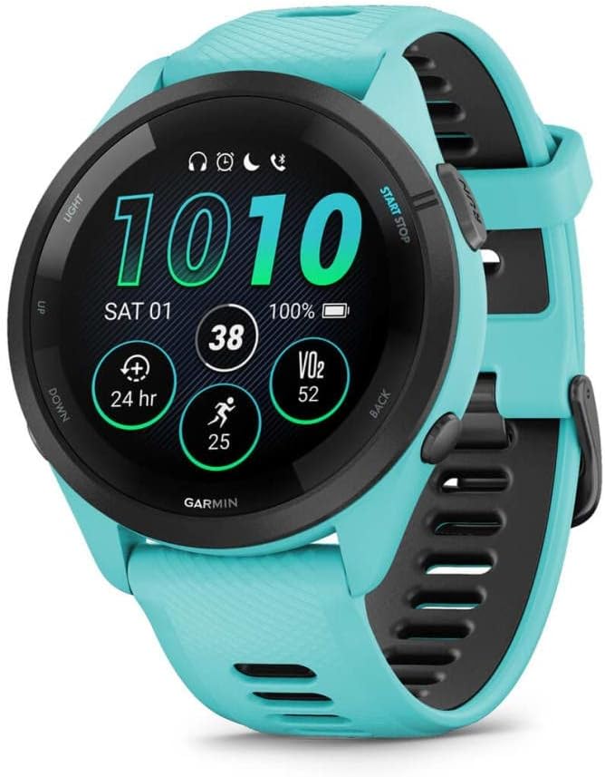 Garmin Forerunner 265 Running Smartwatch für Unisex, 46 mm Grösse, Aqua/Schwarz