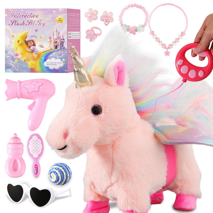 Marsjoy Gehendes Einhorn-Spielzeugset Singendes Tanzendes Elektronisches Plüsch-Pony mit Leine, Berü