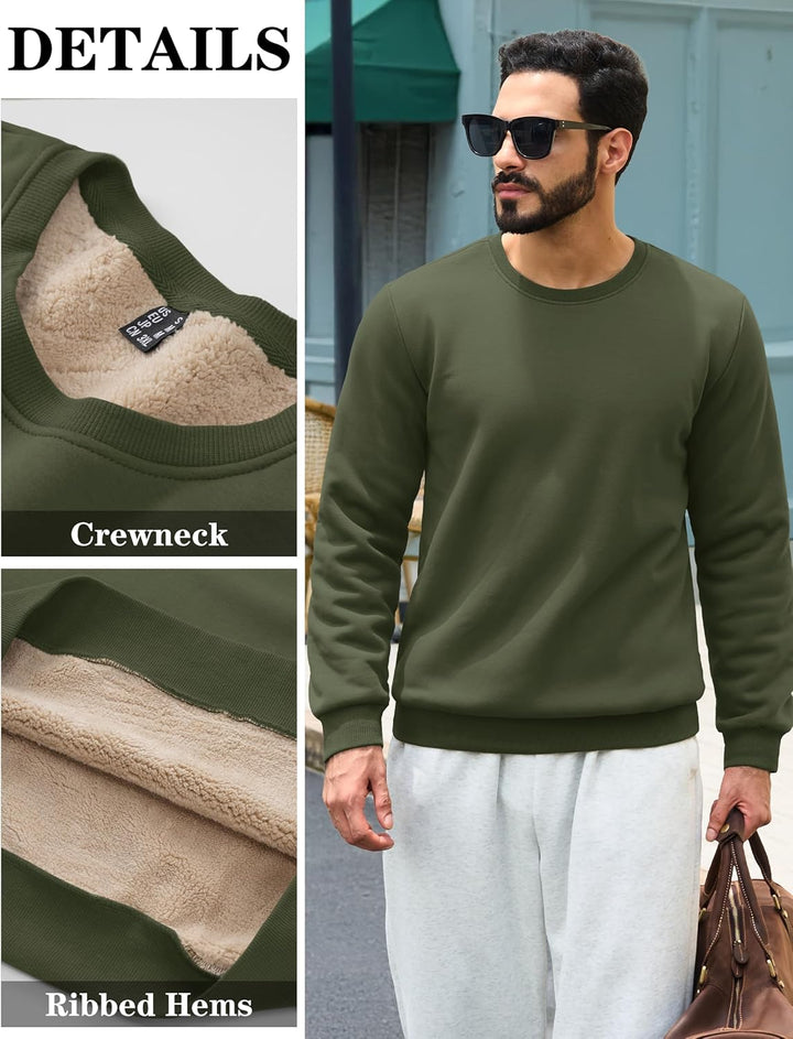 TACVASEN Herren Warme Fleece Pullover Sweatshirts Winter Langarm Shirts mit Fleecefutter S Armee Grü