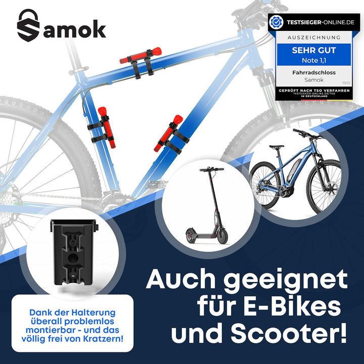 Samok® Fahrradschloss Faltschloss 120cm lang inkl. Halterung - Fahrrad Stahl Schloss faltbar mit Sch