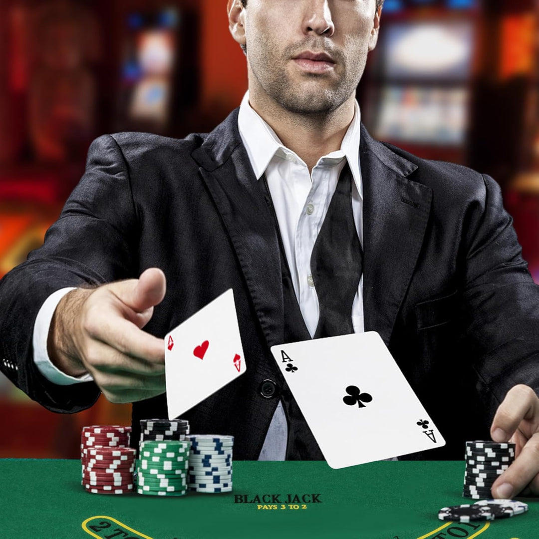 COSTWAY Pokerset 300 Chips, Pokerkoffer mit 2 Kartendeck, 5 Würfel, Dealer Button, Matte, Kartenmisc
