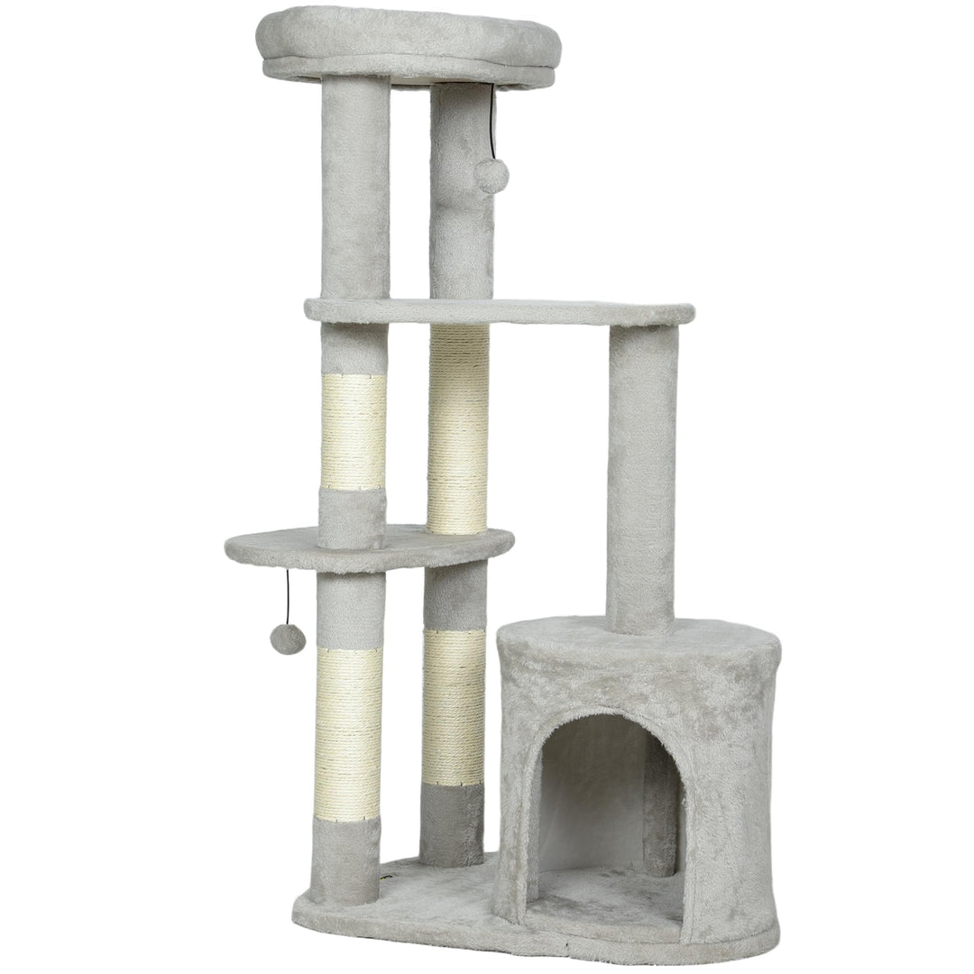 PawHut Kratzbaum 114 cm mit Höhle Spielball für Katzen unter 6 kg Hellgrau | Katzenturm, Sisalstämme