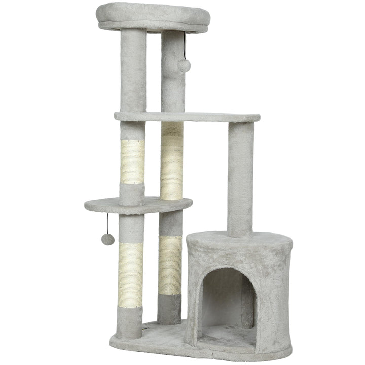 PawHut Kratzbaum 114 cm mit Höhle Spielball für Katzen unter 6 kg Hellgrau | Katzenturm, Sisalstämme