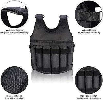 Gewichtsweste, 20/50KG Verstellbare Krafttraining Weight Vest Jacket Trainingsweste Training Fitness