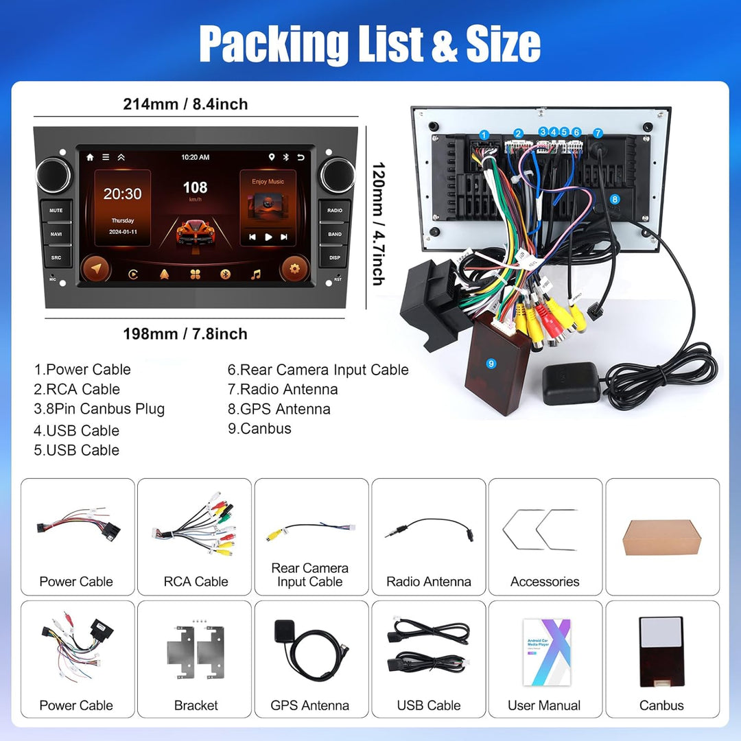 CAMECHO 2+64G Android 13 Autoradio für Opel Corsa d/Astra h/Zafira b/Meriva mit Carplay/Android Auto
