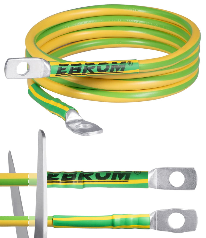 EBROM Erdungskabel Erdungsleitung H07V-K 16 mm² grün-gelb 110cm mit M12+M12 | 30 cm bis 10 m Länge +