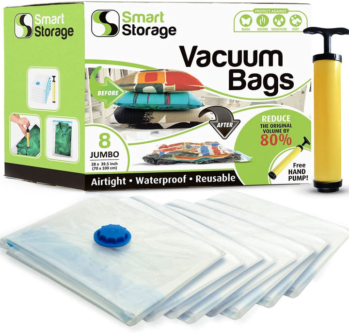 8-Pack Jumbo platzsparende Vakuum-Aufbewahrungsbeutel Set | Handliche Vakuum-Beutel mit Pumpe für un