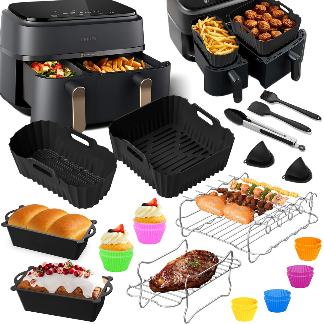 Heissluftfritteuse Zubehör für Philips Dual Basket Airfryer 3000-serie 6L/3L - 23 Stück Airfryer Sil