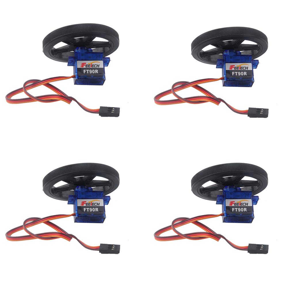Stemedu 4 Sets FT90R Digital 360 Degree Continuous Rotation 9G Micro RC Servos and Wheels for Airpla