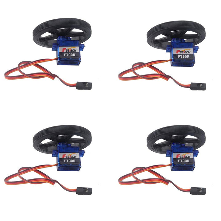 Stemedu 4 Sets FT90R Digital 360 Degree Continuous Rotation 9G Micro RC Servos and Wheels for Airpla