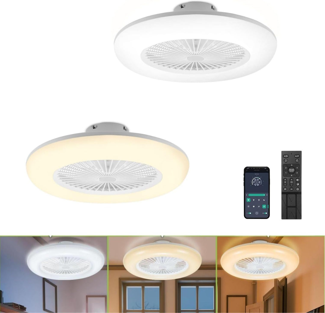 Jopassy 2 x Deckenventilator mit Beleuchtung 80W, Ø55cm LED Deckenleuchte Dimmbar mit Ventilator und