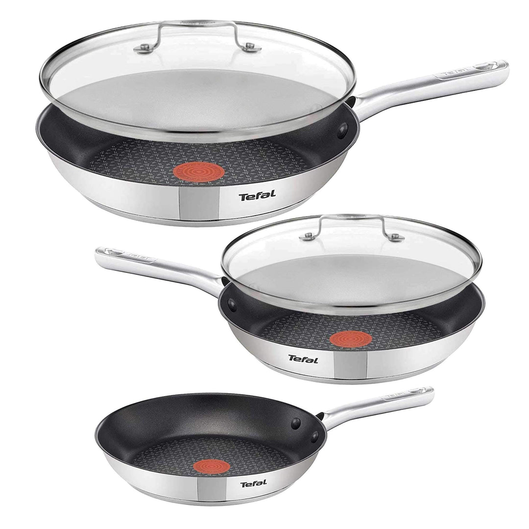 Tefal de-luxe Induktion Pfannenset 5-teilig 20, 24 & 28 cm + Jamie Oliver Glasdeckel 24 cm & 28 cm,