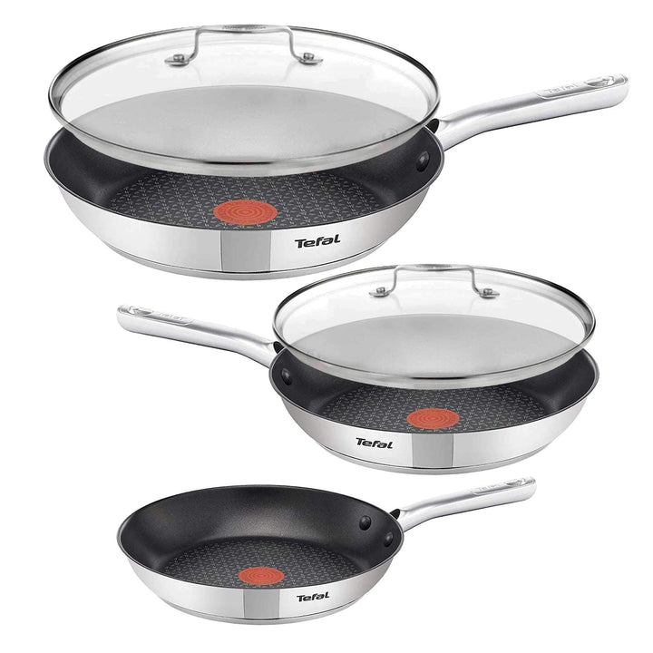 Tefal de-luxe Induktion Pfannenset 5-teilig 20, 24 & 28 cm + Jamie Oliver Glasdeckel 24 cm & 28 cm,