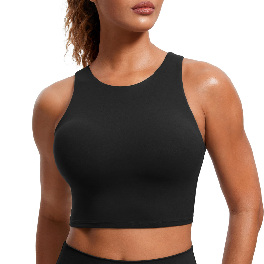 CRZ YOGA Damen Butterluxe Racerback Sport BH Gepolstert Ohne Bügel Crop Tops Longline Yoga Tank Top