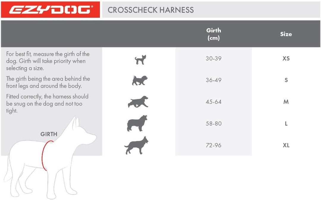 EzyDog Anti Zieh Geschirr Hund - Crosscheck Hundegeschirr für Kleine, Mittelgrosse und Grosse Hunde,