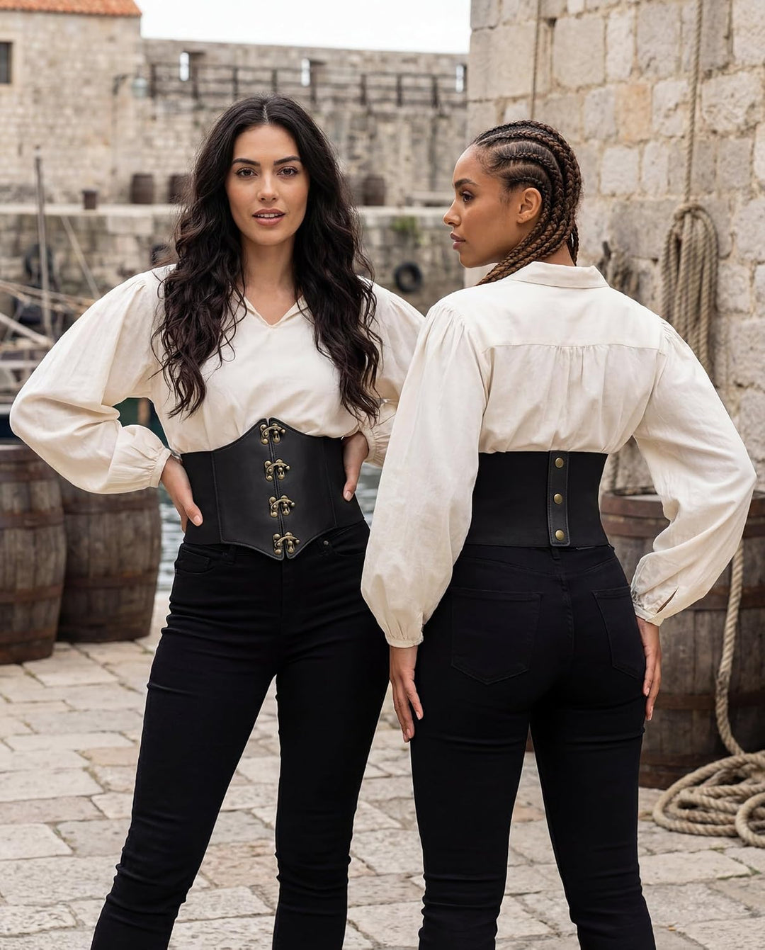BlackButterfly Kunstleder Korsettgürtel Damen Haken Schwarz M, Schwarz M