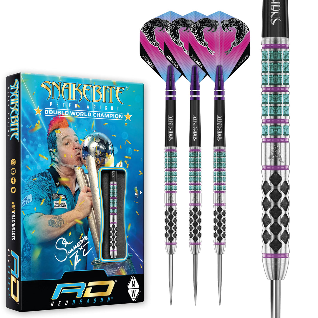 RED DRAGON Peter Wright Snakebite Supa-Venom Premium Tungsten Dartset mit Flights und Stielen 21.0 G