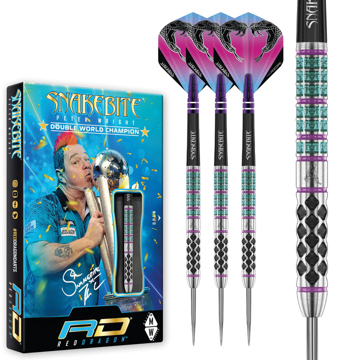 RED DRAGON Peter Wright Snakebite Supa-Venom Premium Tungsten Dartset mit Flights und Stielen 21.0 G