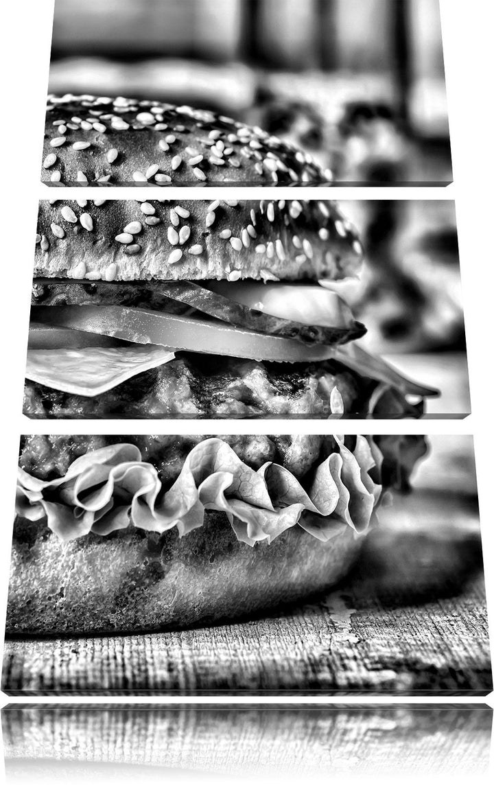 Pixxprint Burger Hamburger Fast als Leinwandbild/Grösse: 3 Teilig (120x80) cm/Wandbild/Kunstdruck/fe