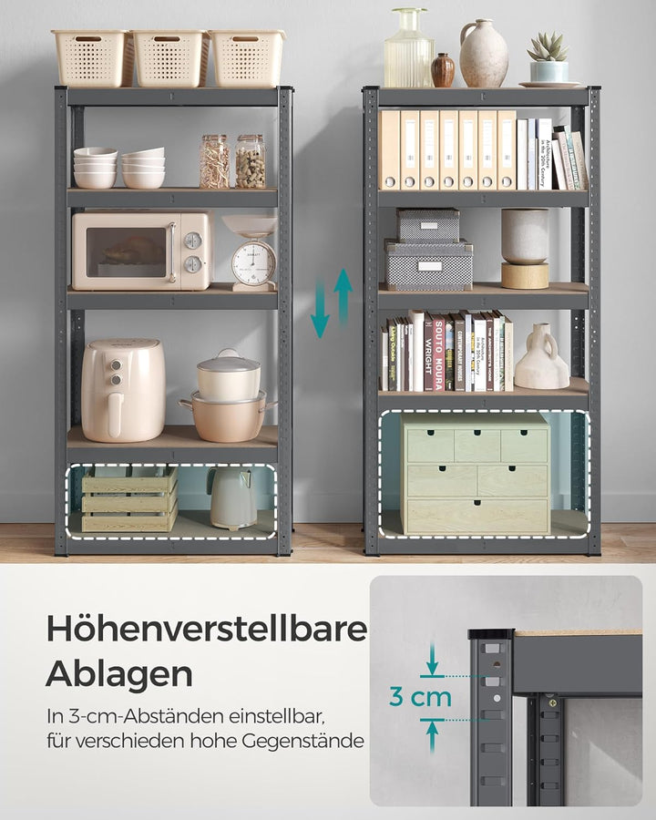 SONGMICS Schwerlastregal, Kellerregal, Lagerregal, 30 x 75 x 150 cm, Regal mit Stahlgestell, bis 650