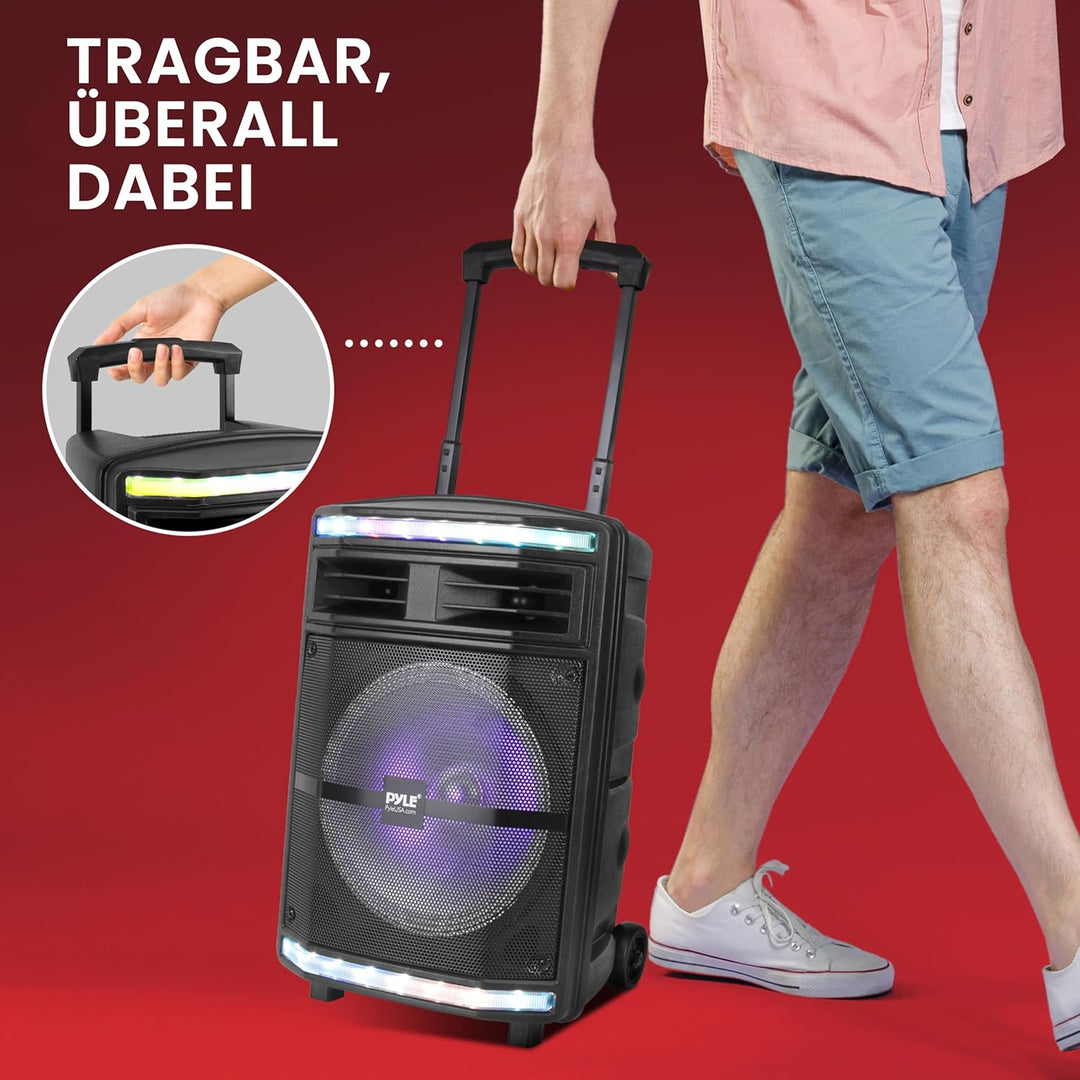 Pyle Partybox - Bluetooth Lautsprecher Gross, PA Anlage, Musikbox, Karaoke Box, 600W, 10" Subwoofer,