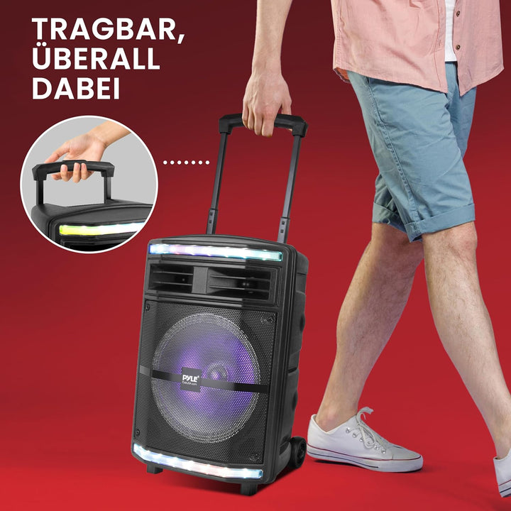 Pyle Partybox - Bluetooth Lautsprecher Gross, PA Anlage, Musikbox, Karaoke Box, 600W, 10" Subwoofer,