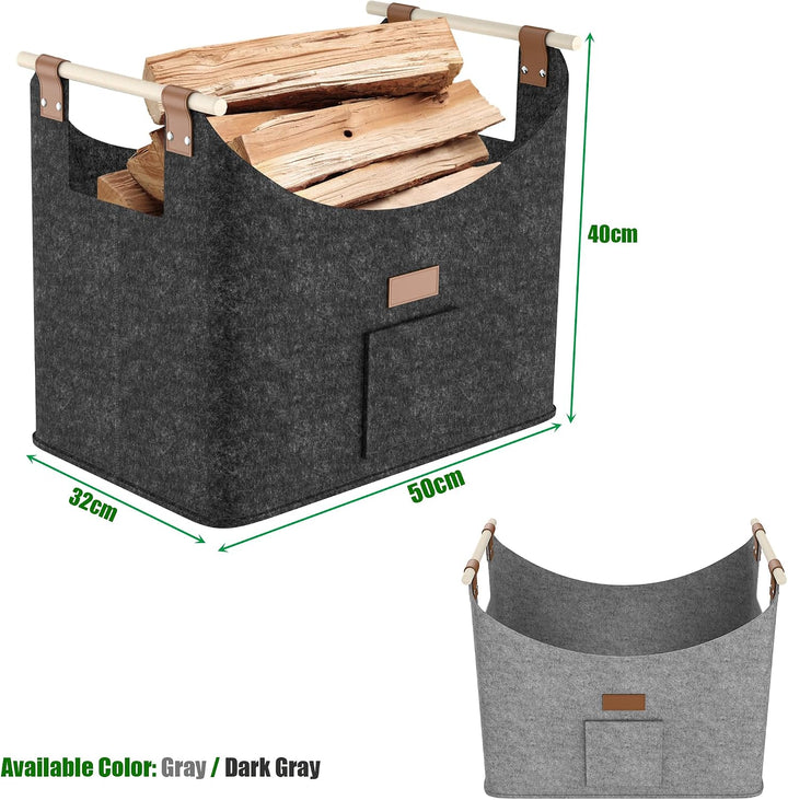 4 Stück Gross Filz Holzkörbe 60 Liter Faltbare Einkaufstaschen | Multifunktion Kaminholztasche mit H