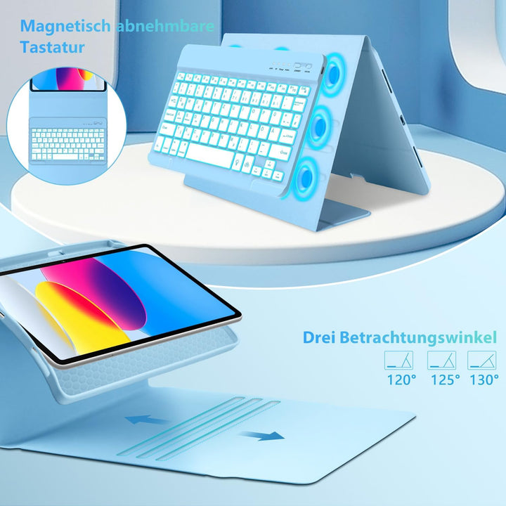 aMZCaSE für iPad A16 10/11th Generation Case mit Tastatur 11/10.9 Zoll(2025/2022),7 Farben Hintergru