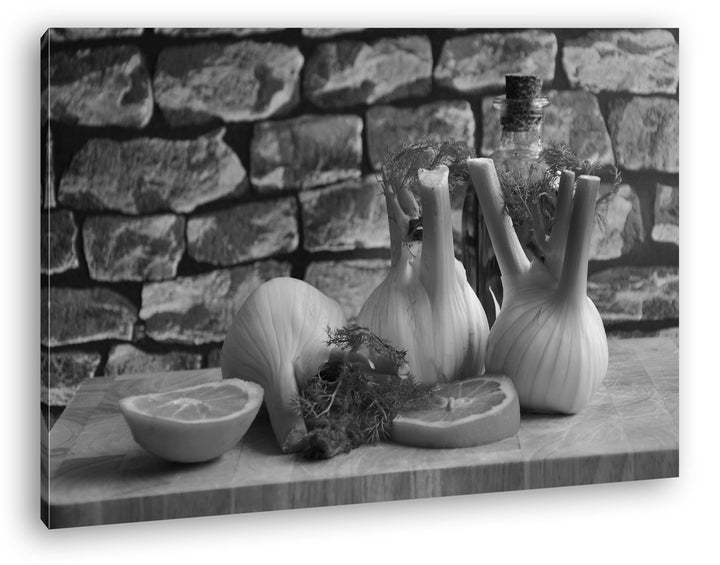 deyoli appetitlicher Fenchel mit Zitronen Effekt: Schwarz/Weiss Format: 100x70 als Leinwandbild, Mot