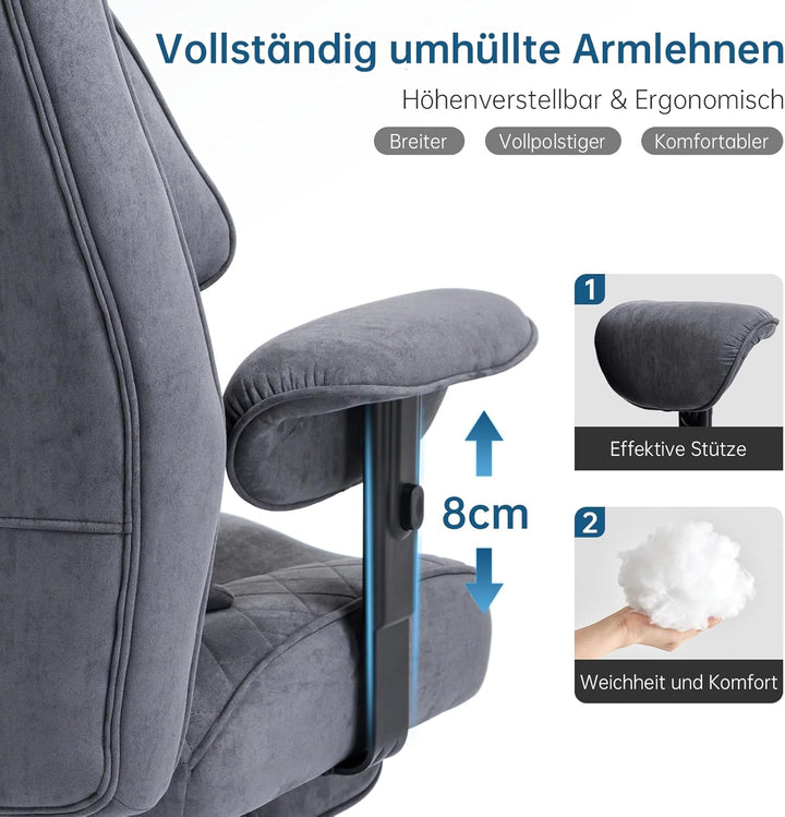 Ergonomischer Bürostuhl 200kg, Chefsessel mit Fussstütze, Schreibtischstuhl mit Lendenkissen, Bequem