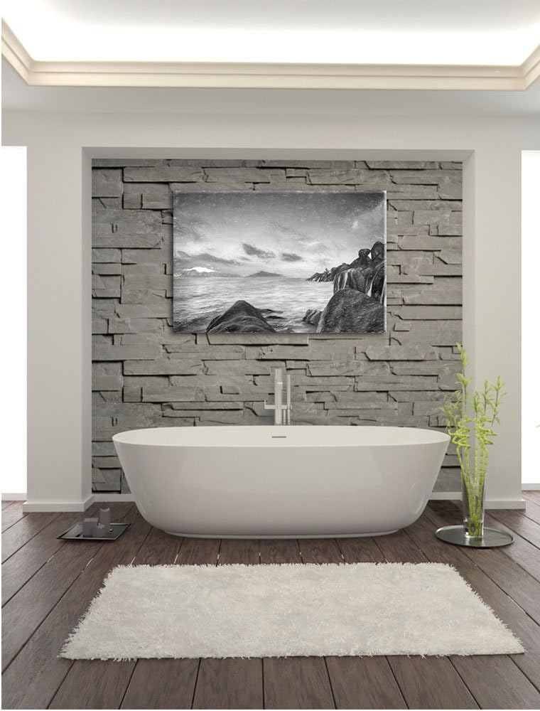 Pixxprint Sonnenuntergang Seychellen Kunst Kohle Effekt, Format: 100x70 auf Leinwand, XXL riesige Bi