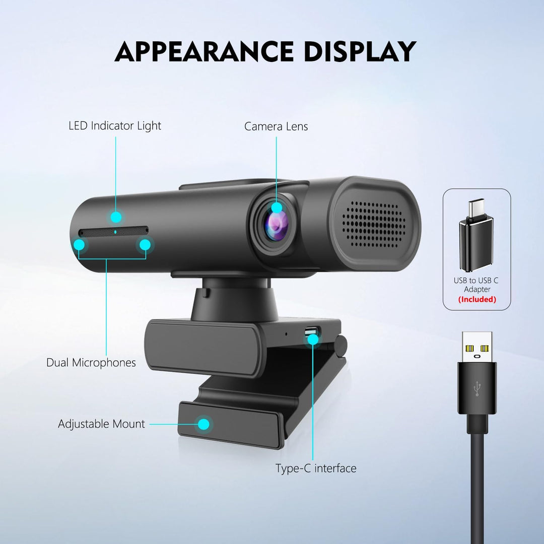 TOALLIN 2K Streaming Webcam für PC, KI-Tracking PTZ-Streaming-Kamera, Gestensteuerung, zwei Mikrofon