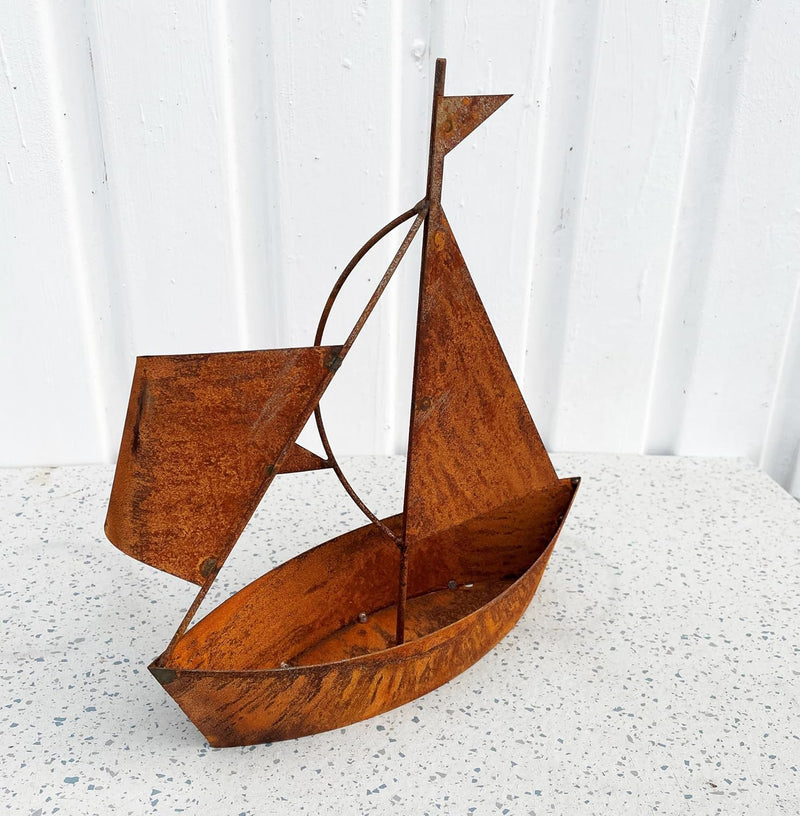 STEINFIGURENWELT GIEBEN Edelrost Schiff zum Bepflanzen 30x27cm Rost Blumentopf Segelschiff Boot Edel