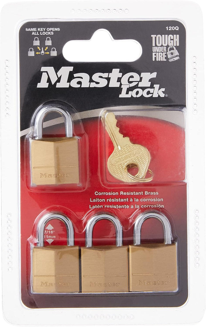 Master Lock Vorhängeschloss, massives Messing, 1,9 cm breit, 120Q (4 gleichschliessend) 4 Pack, 4 Pa