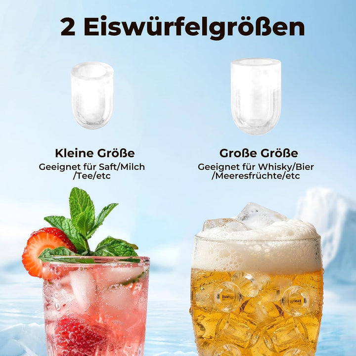 Eiswürfelmaschine 12KG/24H, Eiswürfelmaschine Klein 1,2L, Selbstreinigend Ice Maker mit Griff-Eiswür
