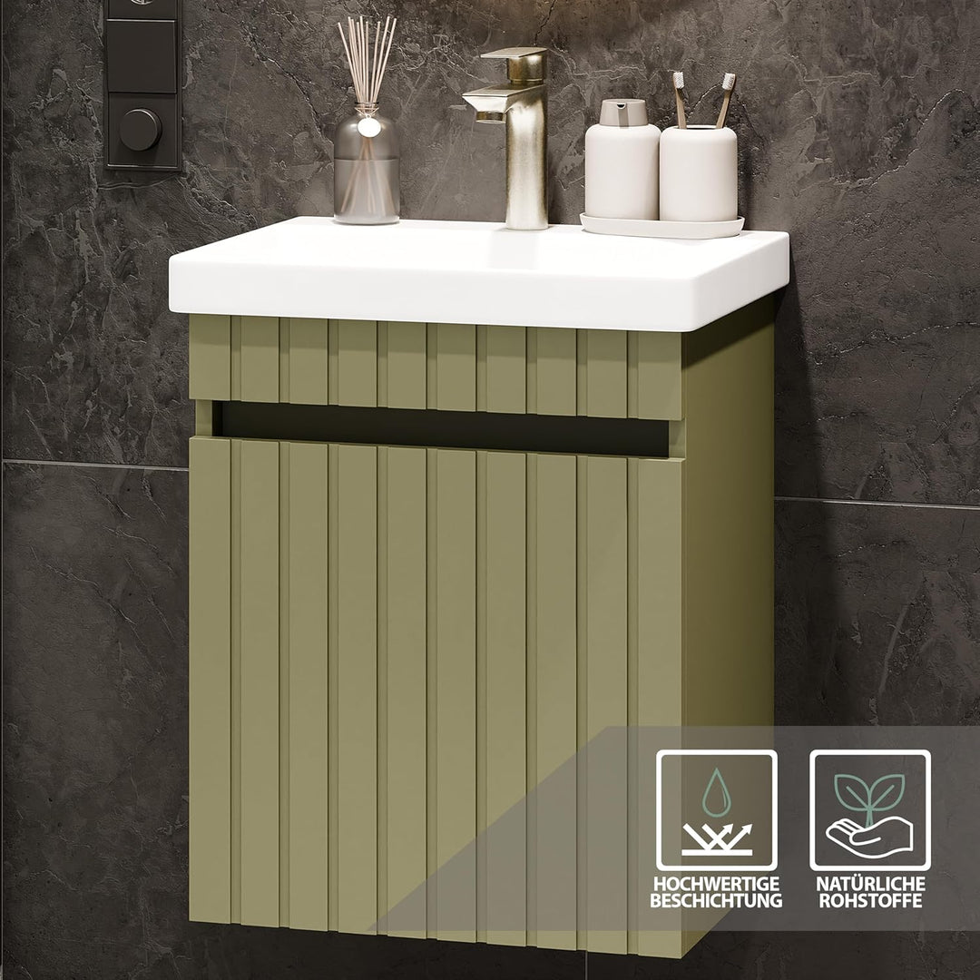 Planetmöbel Cosmia Badmöbel Set Waschbecken mit Unterschrank 50 x 60 x 35 cm Mint Grün, Armatur Bade