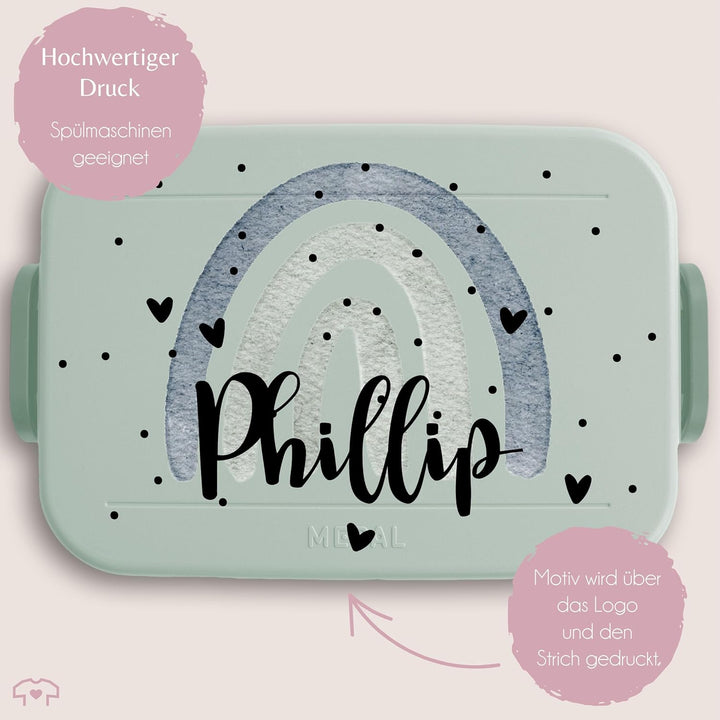 Kinder Bento Box Midi Lunchbox für Mepal Bentobox - Regenbogen Brotdose Rainbow mit Name Jausenbox I