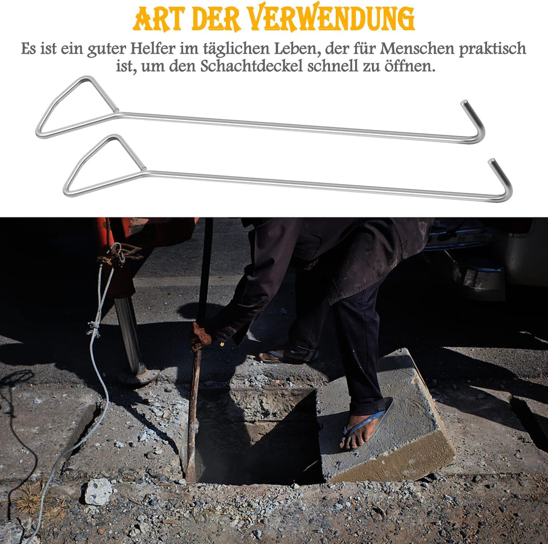 MaxAwe 2 Stk 100cm Edelstahl Kanaldeckelheber, Schachtdeckelhaken Schachthaken Kanalhaken Für Kanald