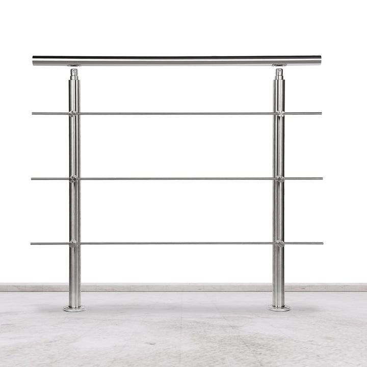 Lospitch Edelstahl-Handlauf Geländer für Balkon Brüstung Treppen mit/ohne Querstreben (150cm, 3 Quer