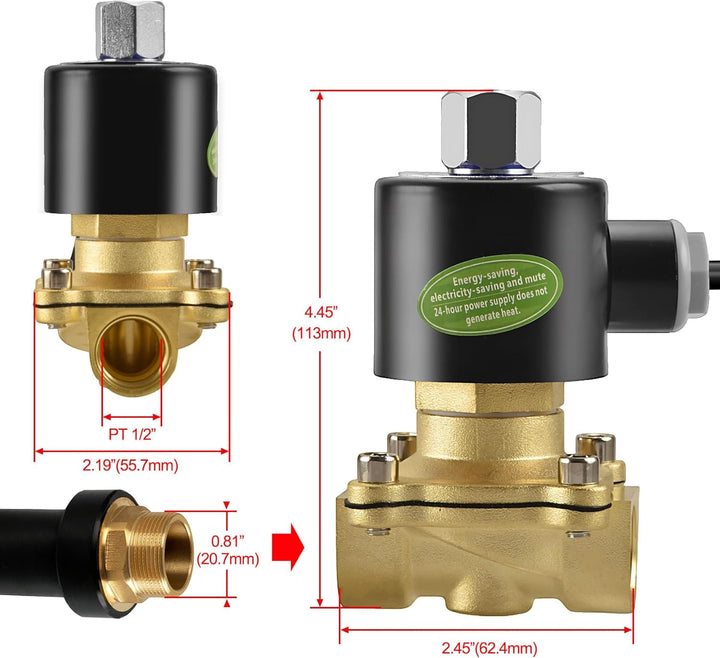 Heschen Messing Elektrisches Magnetventil, 2W-160-15KJ, PT1/2'', DC12V, Direct Action Wasser Air, No